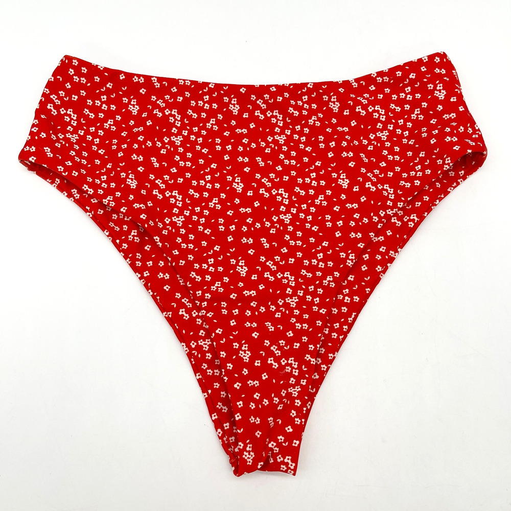 Shein Womens Bikini Bottom Size Small Red Ditzy Floral Festival Beach Swim Retro